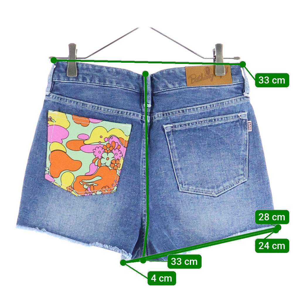A BATHING APE(アベイシングエイプ) Denim Shorts ロゴワッペン デニムショーツ ハーフパンツ レディース インディゴ 001DSG302501X