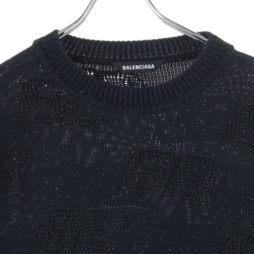 BALENCIAGA(バレンシアガ) BB Knit Sweater BBロゴ 総柄 クルーネックニットセーター ブラック 646993 T3194