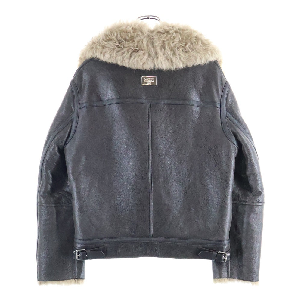 Acne Studios(アクネ ストゥディオズ) バックロゴプレート ダブルブレスト レザーシアリングジャケット ブラウン FN-WN-LEAT000402 A70186 レディース