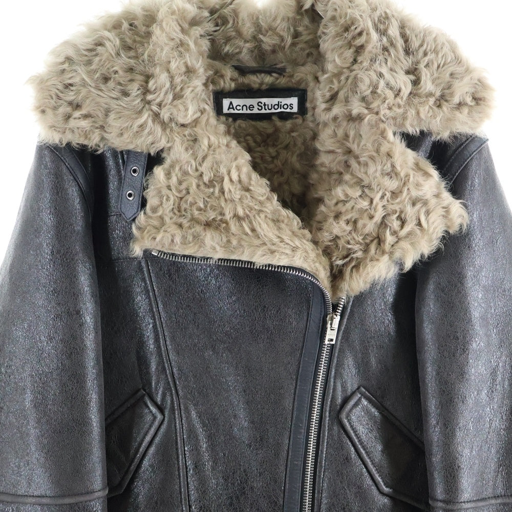 Acne Studios(アクネ ストゥディオズ) バックロゴプレート ダブルブレスト レザーシアリングジャケット ブラウン FN-WN-LEAT000402 A70186 レディース