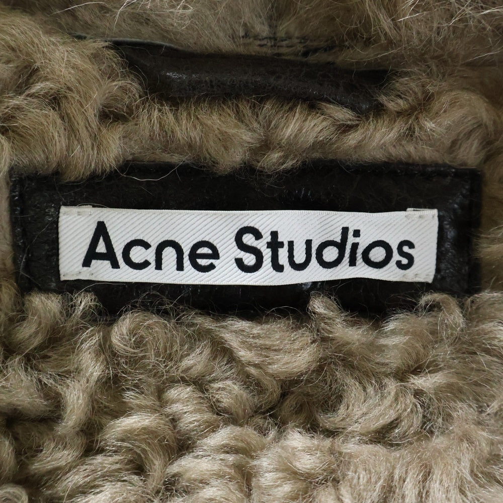 Acne Studios(アクネ ストゥディオズ) バックロゴプレート ダブルブレスト レザーシアリングジャケット ブラウン FN-WN-LEAT000402 A70186 レディース