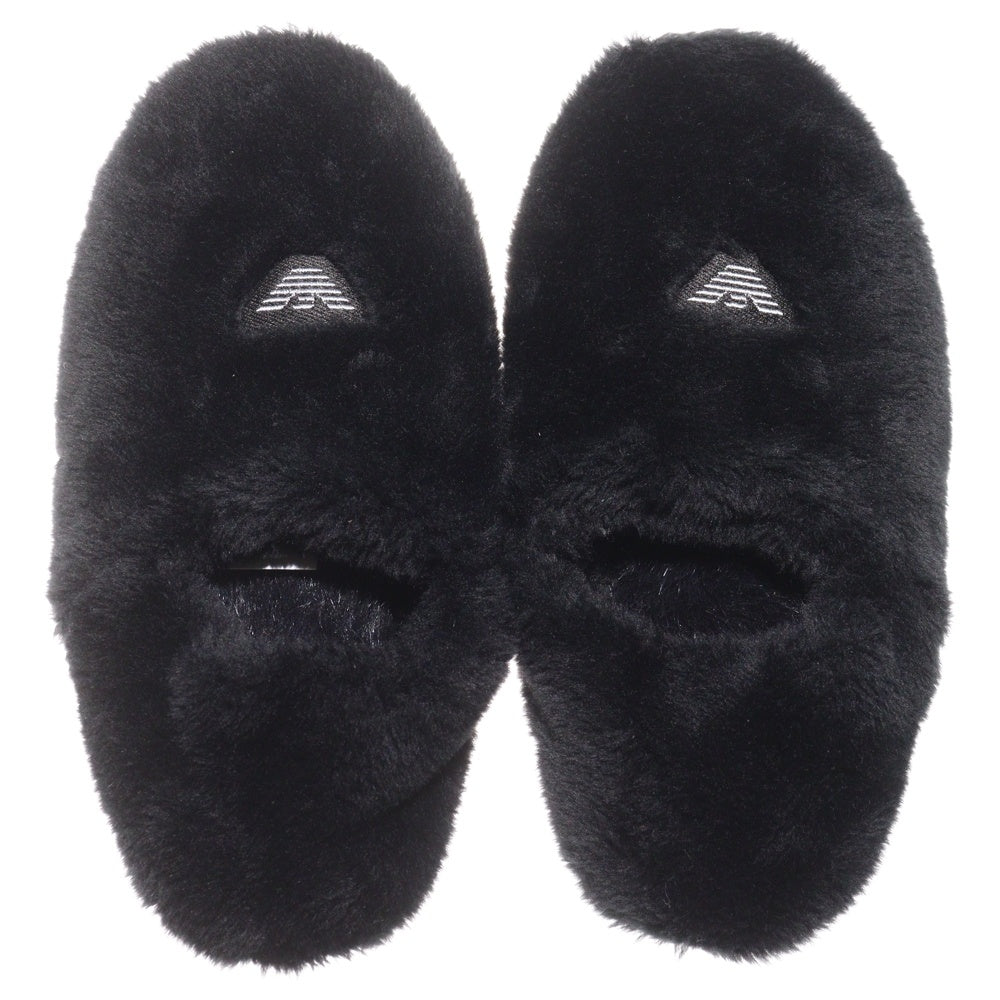 EMPORIO ARMANI(エンポリオアルマーニ) ロゴ刺繍 コットンファースリッパ スリッポン ブラック