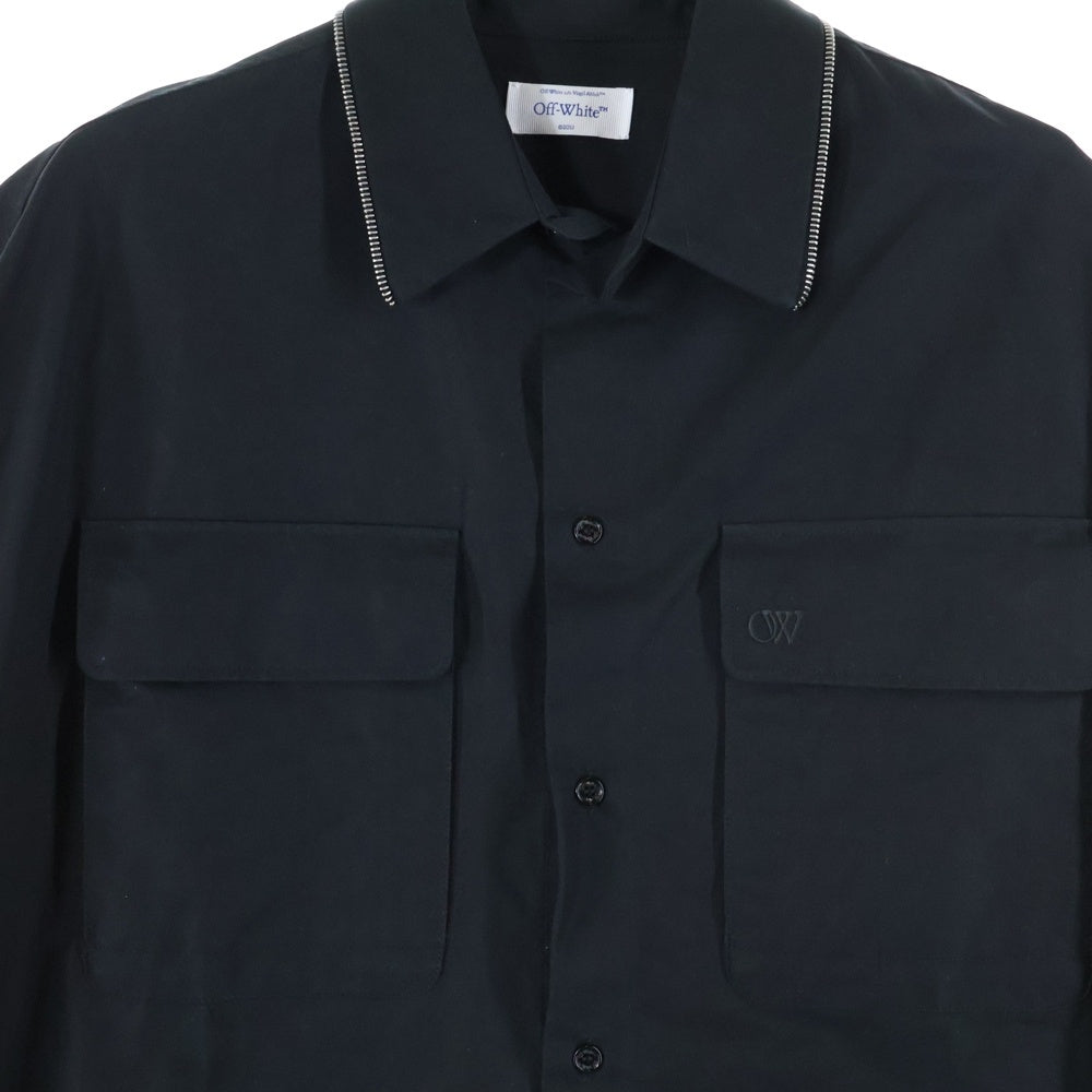 OFF-WHITE(オフホワイト) 23AW Zip Shirt ロゴ刺繍 長袖シャツ ブラック OMGE033F23FAB03
