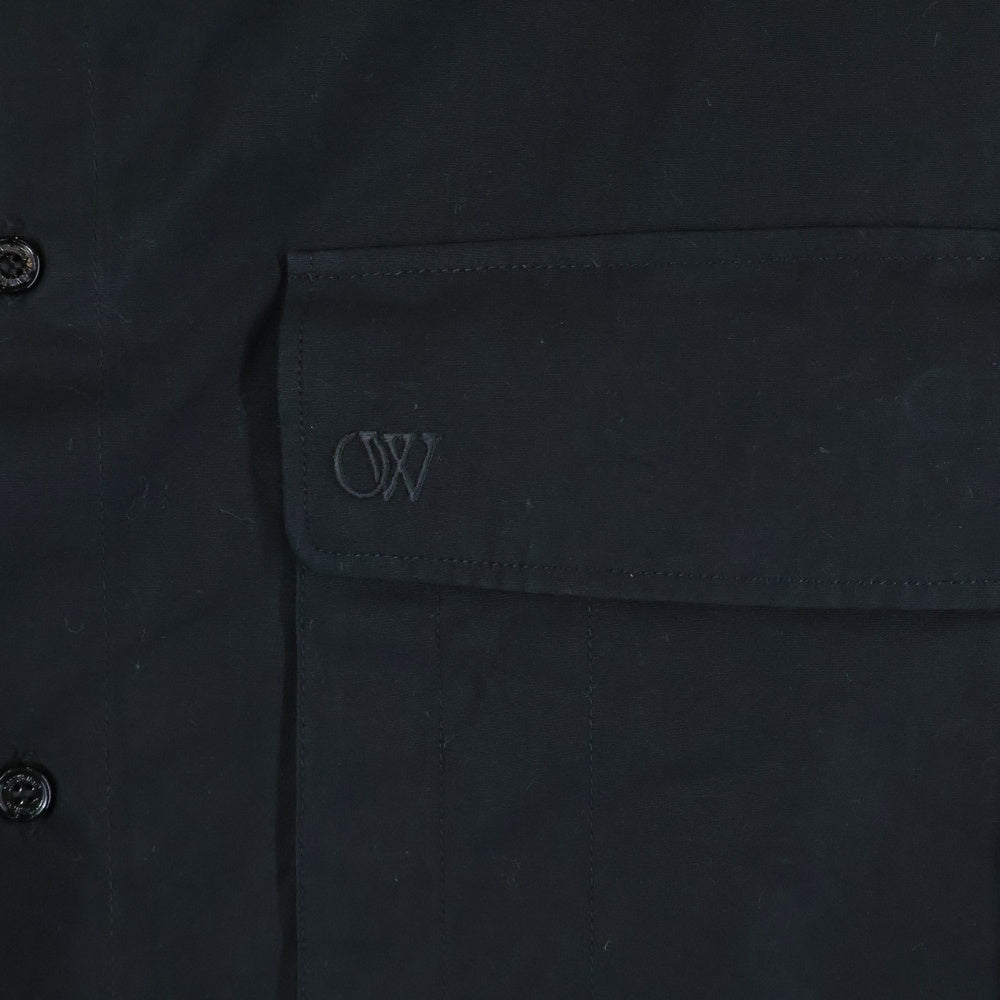 OFF-WHITE(オフホワイト) 23AW Zip Shirt ロゴ刺繍 長袖シャツ ブラック OMGE033F23FAB03