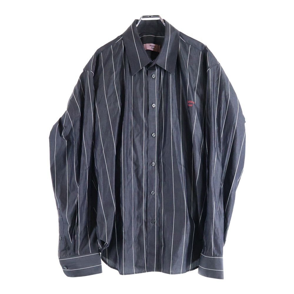 MARTINE ROSE(マーティンローズ) Pulled Neck Shirt ストライプ長袖シャツ グレー