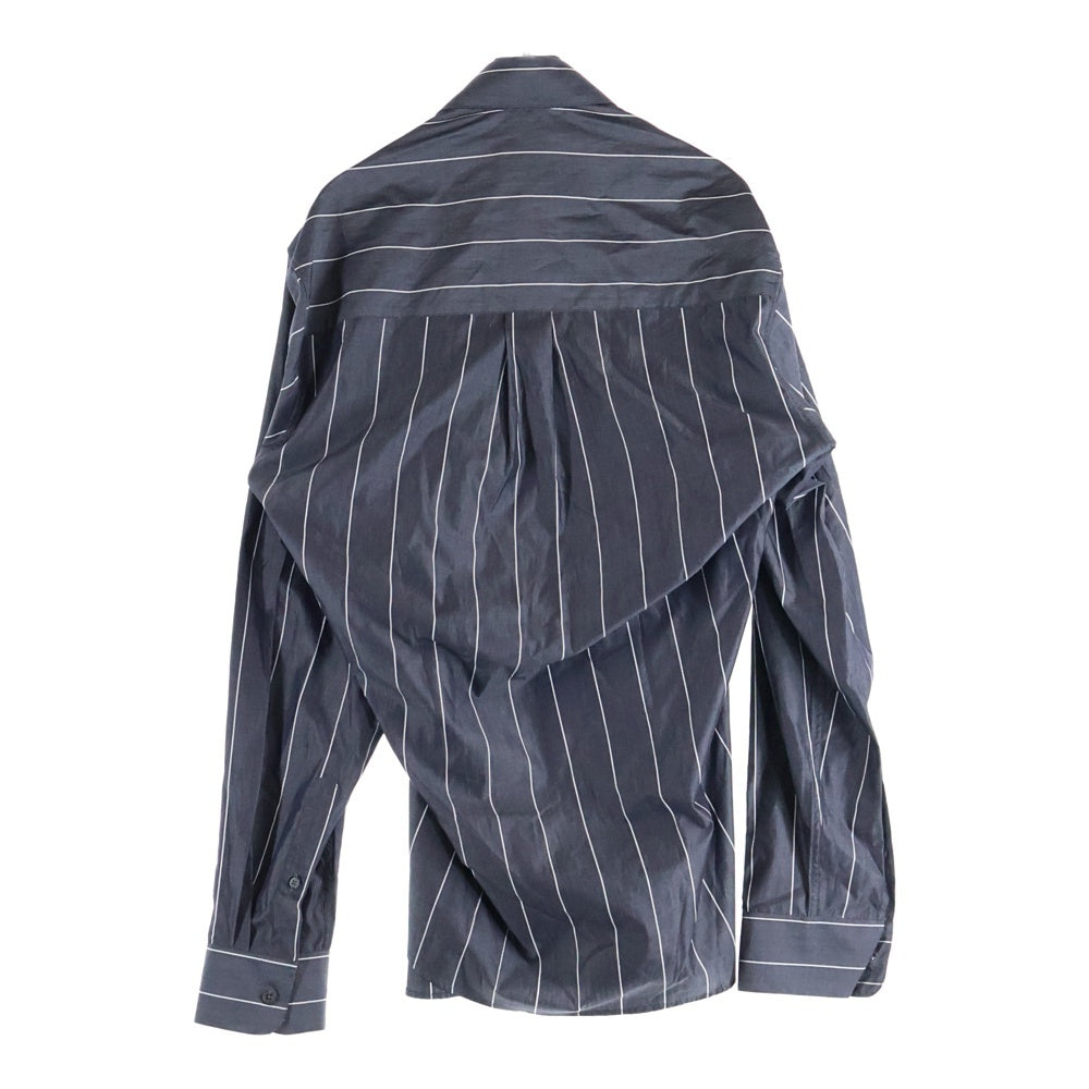 MARTINE ROSE(マーティンローズ) Pulled Neck Shirt ストライプ長袖シャツ グレー