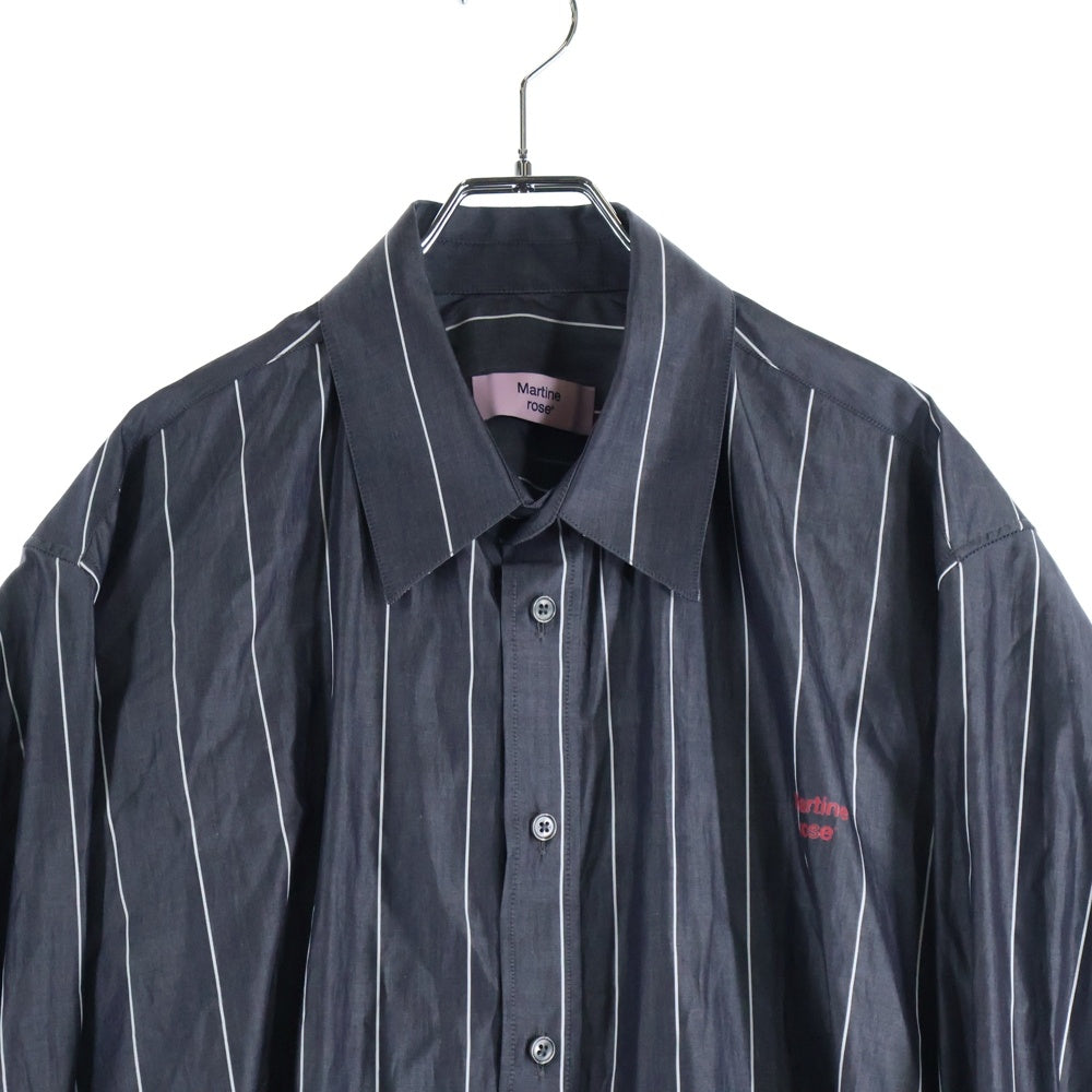 MARTINE ROSE(マーティンローズ) Pulled Neck Shirt ストライプ長袖シャツ グレー
