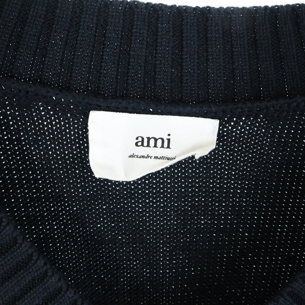 AMI Alexandre Mattiussi(アミアレクサンドルマテュッシ) V NECK SWEATER ハートロゴ Vネックニットセーター ネイビー HKC001.001