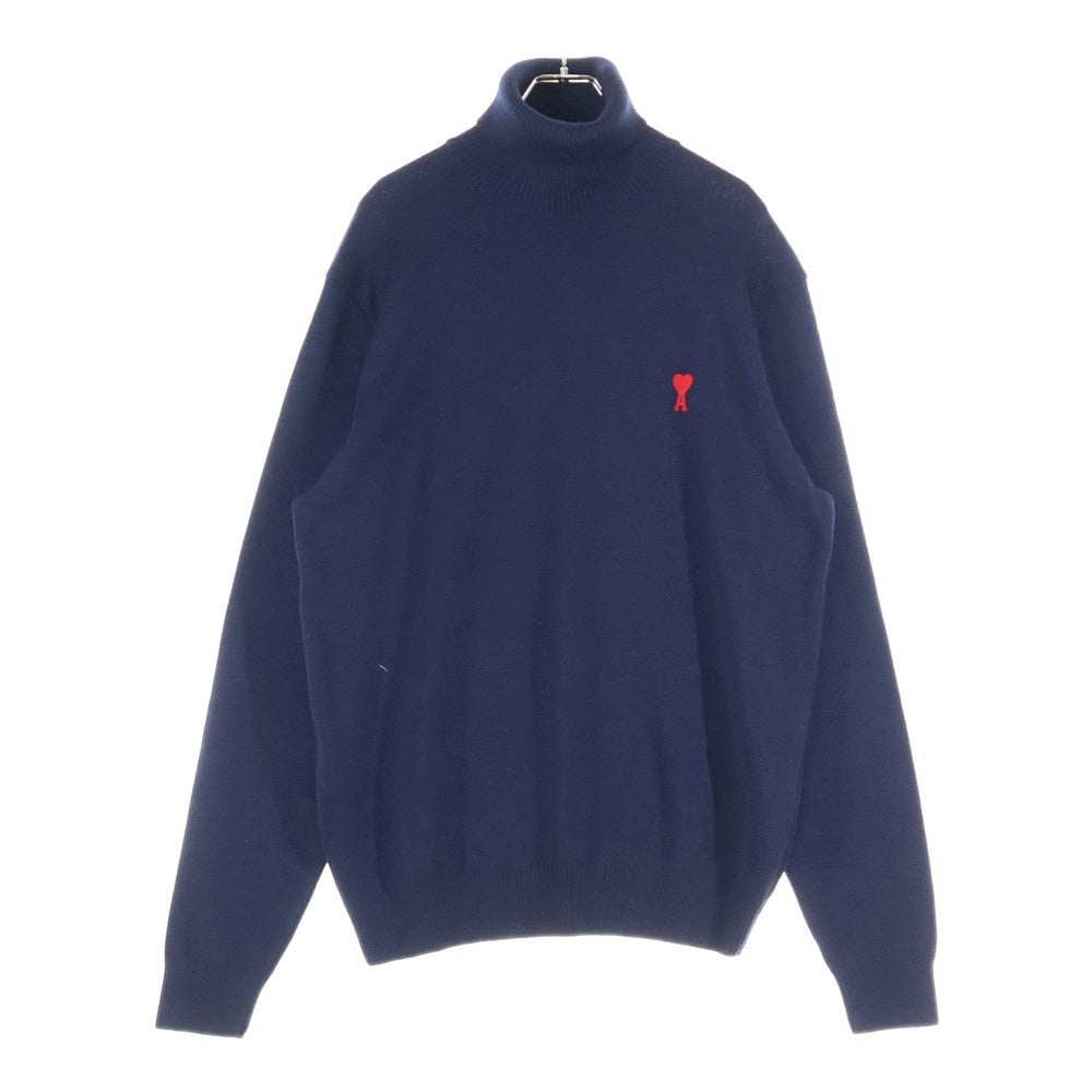AMI Alexandre Mattiussi(アミアレクサンドルマテュッシ) ハートロゴ刺繍 ハイネックニットセーター ネイビー H20HK202.001