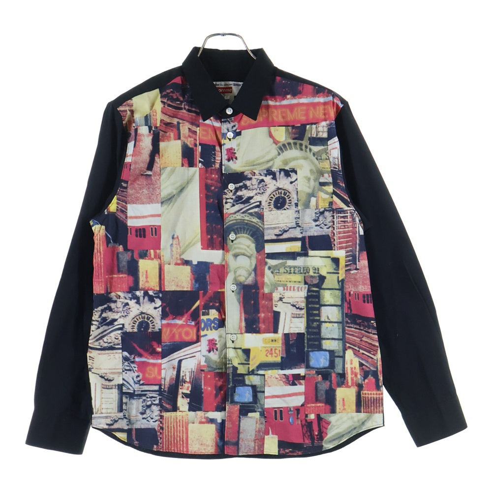 SUPREME(シュプリーム) 18AW ×COMME des GARCONS SHIRT Patchwork Button Up Shirt コムデギャルソン パッチワーク総柄長袖シャツ ブラック