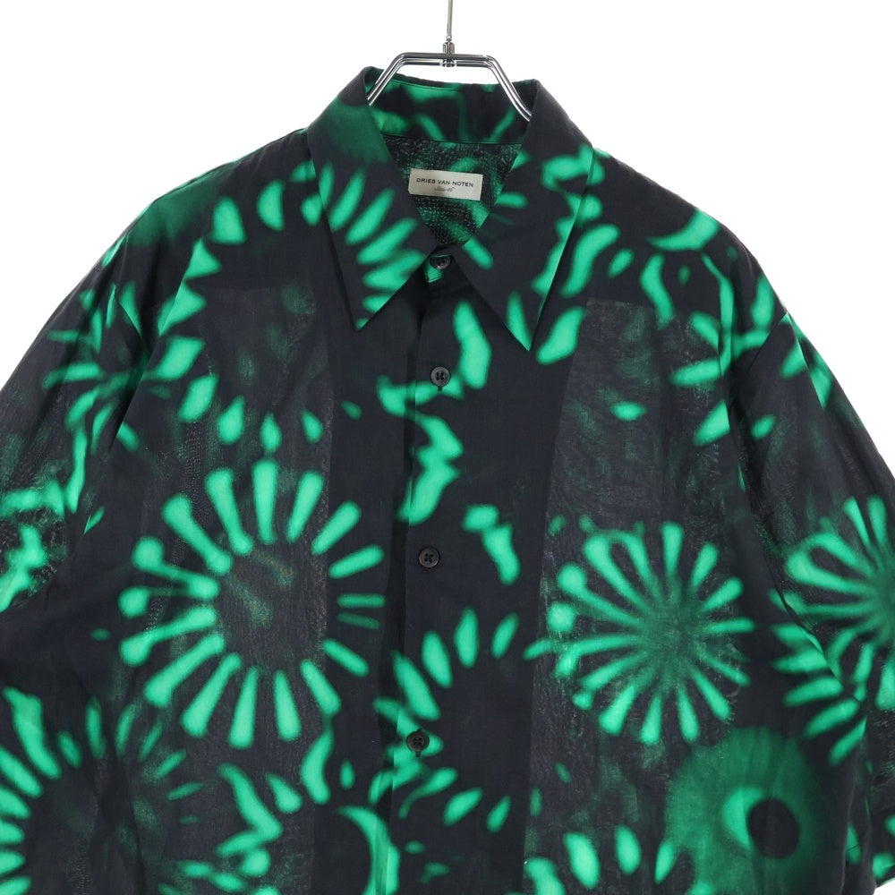 DRIES VAN NOTEN(ドリスヴァンノッテン) 23SS High Summer Shirt 総柄 開襟半袖シャツ ブラック