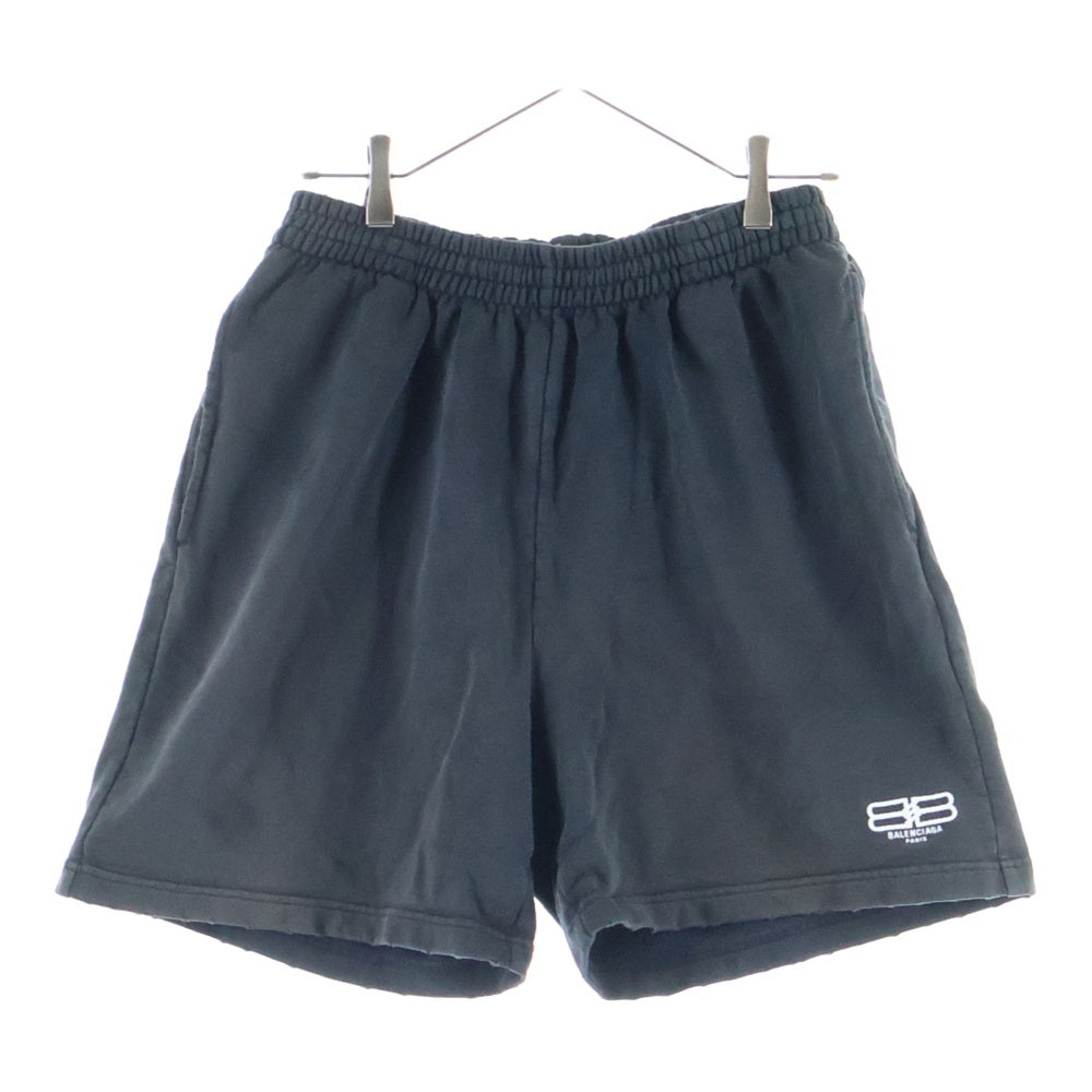 BALENCIAGA(バレンシアガ) BB Paris Icon ロゴ刺繍 スウェットハーフパンツ ショーツ ブラック 676137 TMVG6