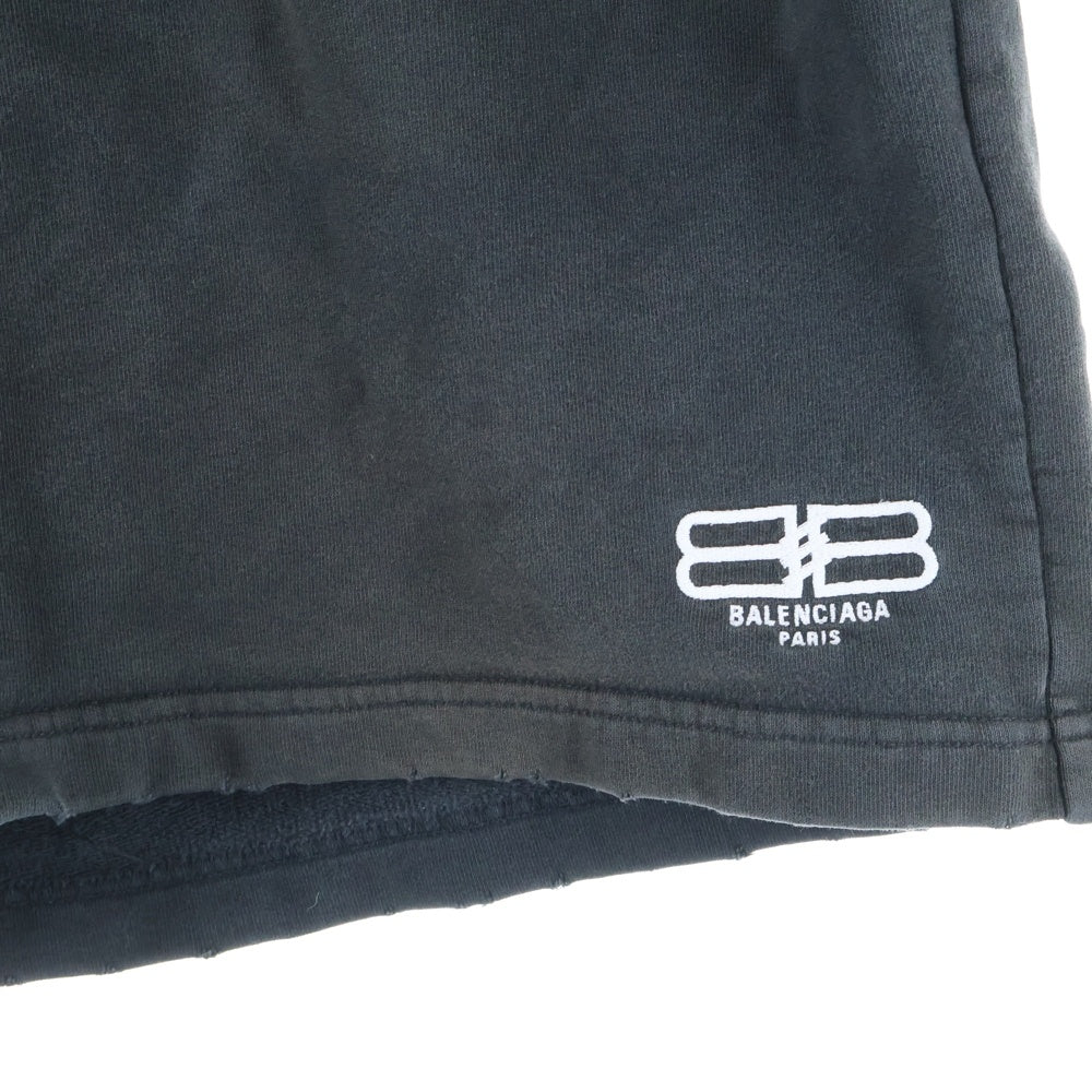BALENCIAGA(バレンシアガ) BB Paris Icon ロゴ刺繍 スウェットハーフパンツ ショーツ ブラック 676137 TMVG6