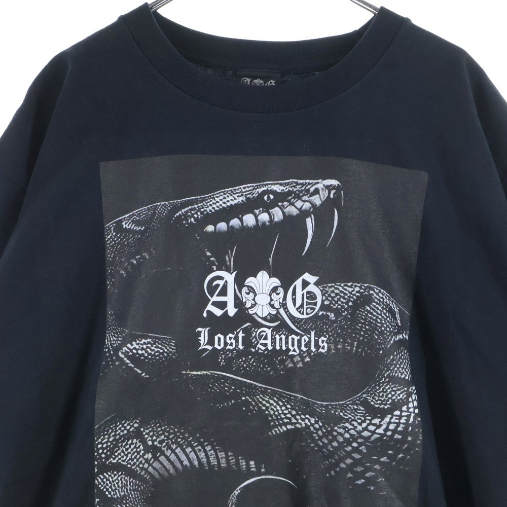 A&G(エーアンドジー) Logo Python Print Tee フロントロゴプリント半袖Tシャツ ブラック