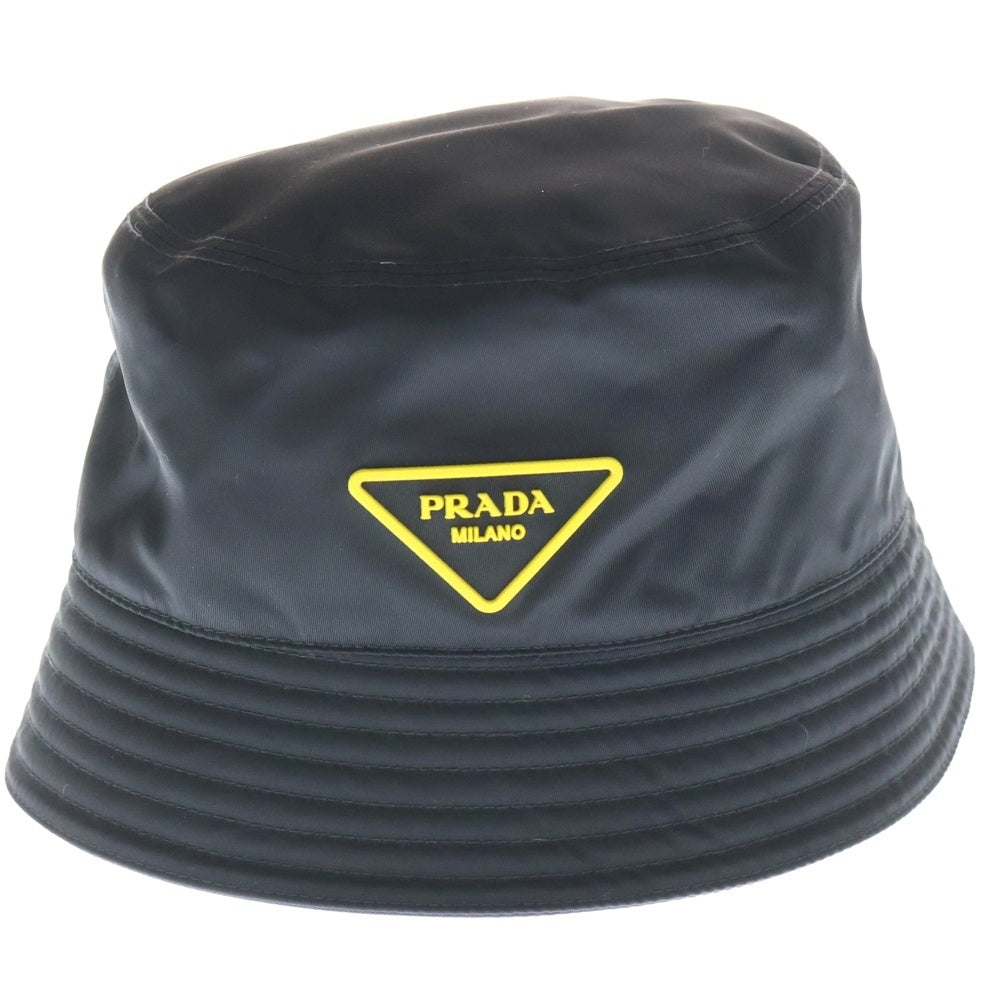PRADA(プラダ) RE-NYLON リナイロン ラバー トライアングルロゴ バケットハット 帽子 ブラック