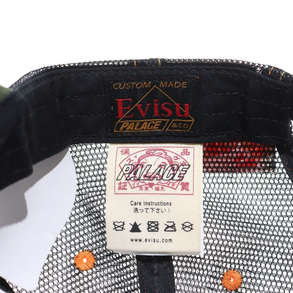 EVISU(エビス) 23SS ×PALACE Denim Mesh Trucker Cap パレス 刺繍 カモフラージュ 迷彩 メッシュトラッカーキャップ 帽子 カーキ