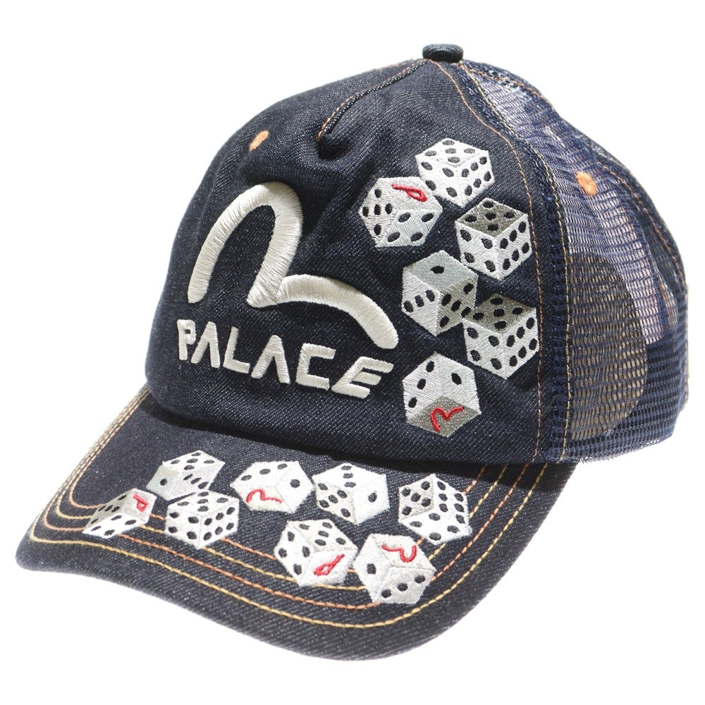 EVISU(エビス) 23SS ×PALACE Dice Denim Mesh Trucker Cap パレス ダイス 刺繍 デニムメッシュトラッカーキャップ 帽子 インディゴ