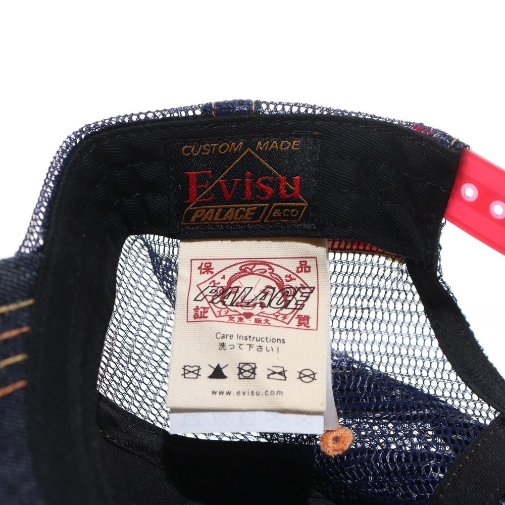 EVISU(エビス) 23SS ×PALACE Dice Denim Mesh Trucker Cap パレス ダイス 刺繍 デニムメッシュトラッカーキャップ 帽子 インディゴ