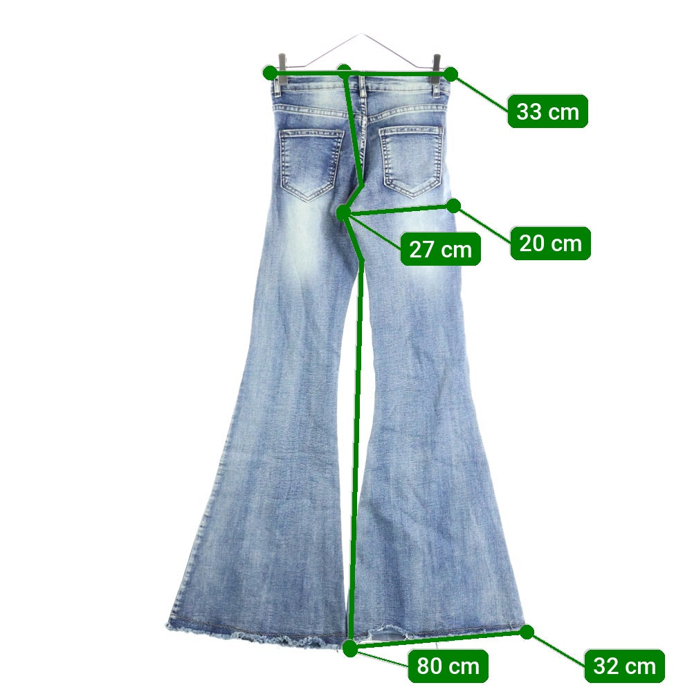 NO BRAND(ノーブランド) RVNTENG Belt Flare Denim Pants ベルト フレアデニムパンツ インディゴ レディース