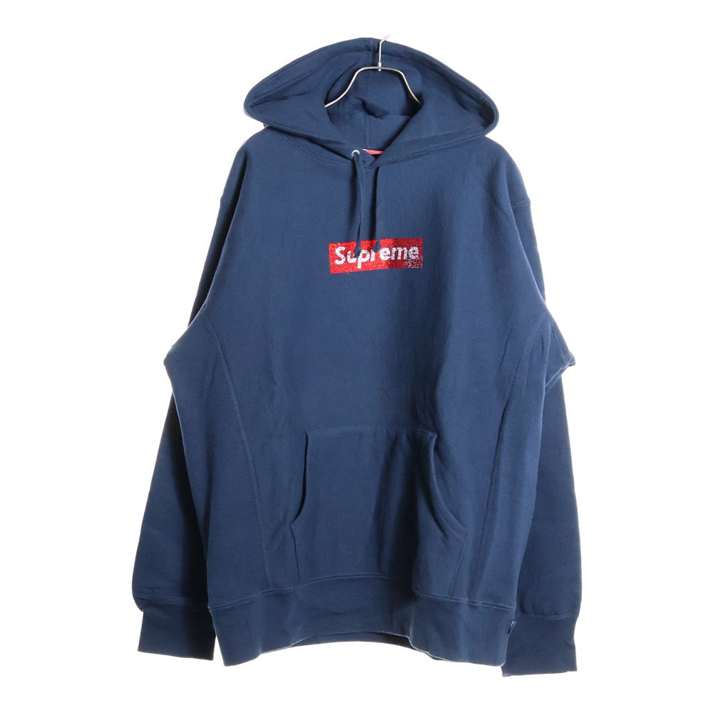 SUPREME(シュプリーム) 19SS Swarovski Box Logo Hooded Sweatshirt スワロフスキーボックスロゴ プルオーバースウェットパーカー フーディー ネイビー