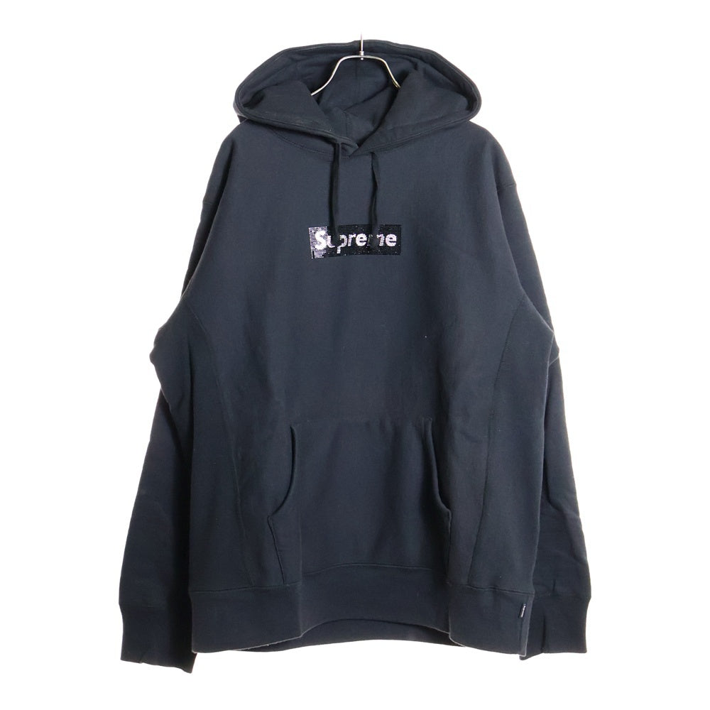 SUPREME(シュプリーム) 19SS Swarovski Box Logo Hooded Sweatshirt スワロフスキーボックスロゴ プルオーバースウェットパーカー フーディー ブラック