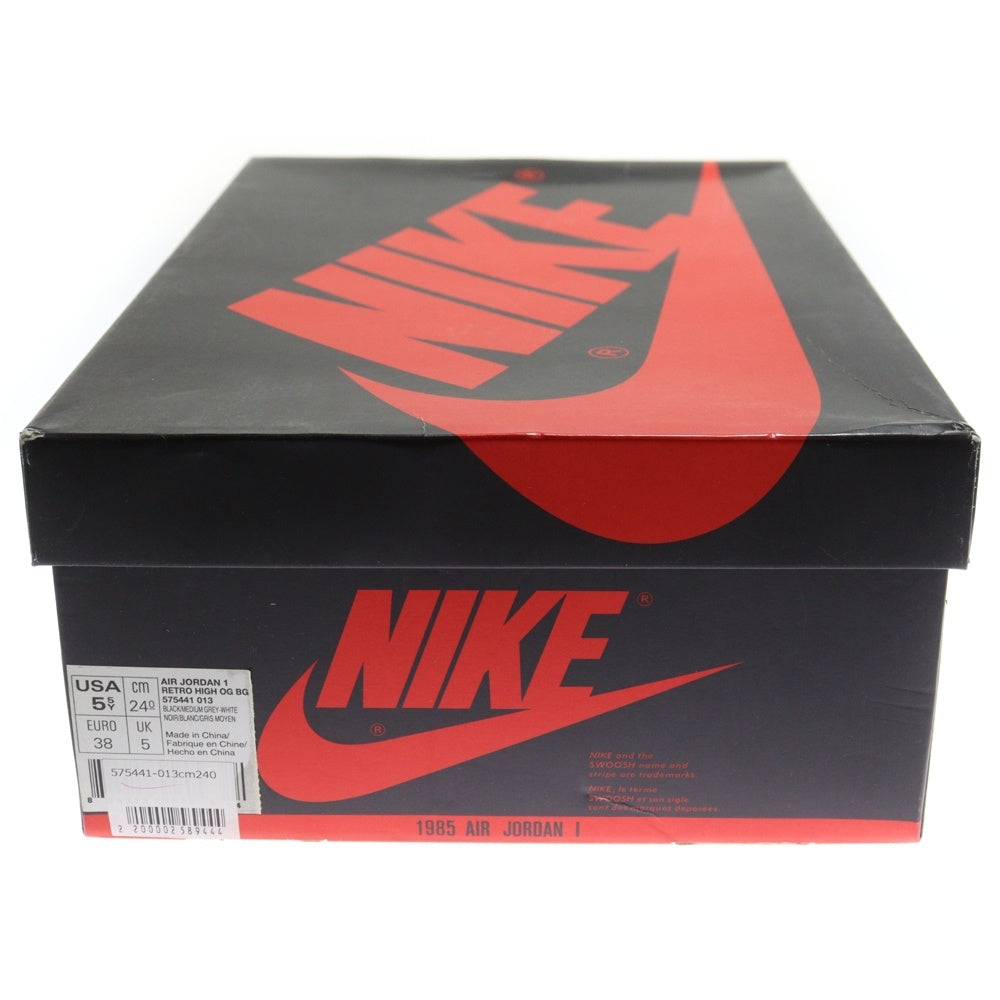 NIKE(ナイキ) AIR JORDAN1 RETRO HIGH OG BG エアジョーダン1 ハイカットスニーカー ブラック/グレー レディース US5.5Y/24cm 575441-013