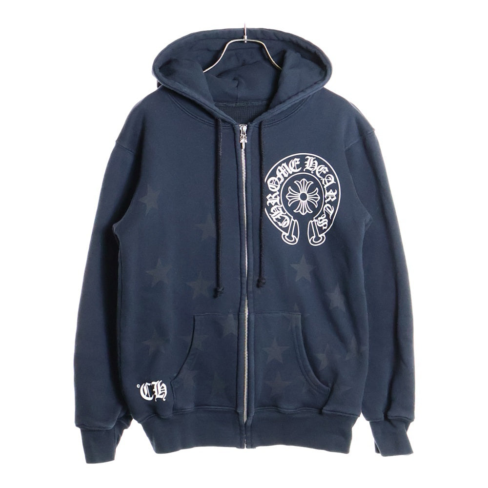 CHROME HEARTS(クロムハーツ) OLD SWTSHRT HD ZIP オールド ホース スタープリント 裏地サーマル ダガージップ スウェットパーカー フーディー ブラック