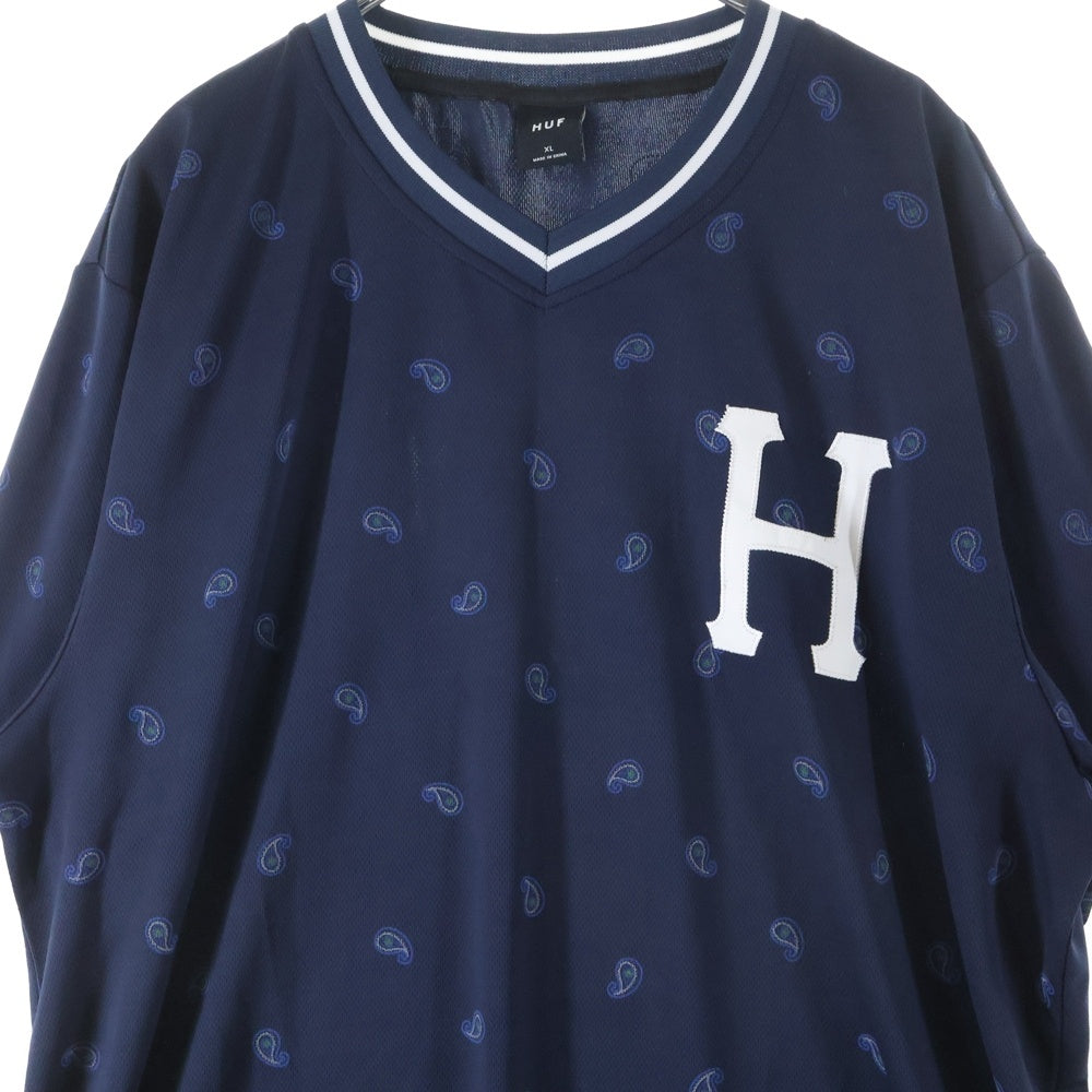 HUF(ハフ) PAISLEY WARM UP JERSEY ペイズリー ウォームアップジャージー Vネック半袖Tシャツ ネイビー