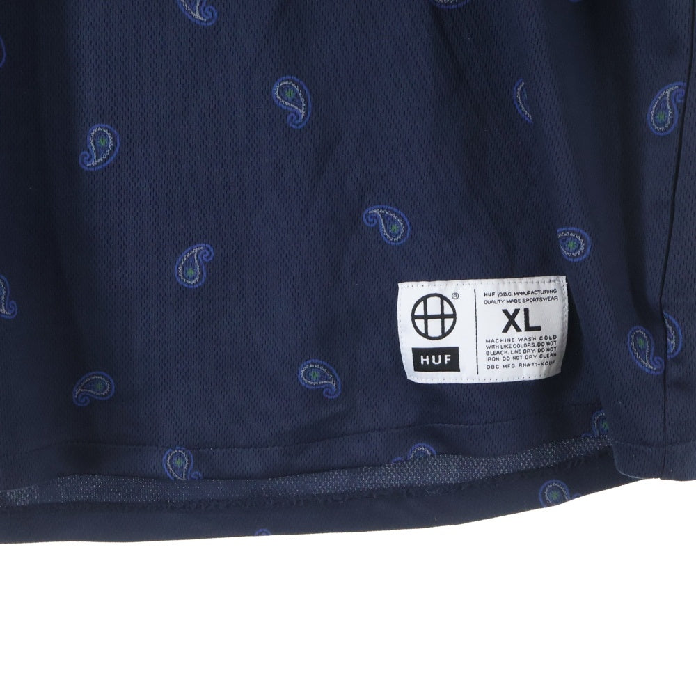 HUF(ハフ) PAISLEY WARM UP JERSEY ペイズリー ウォームアップジャージー Vネック半袖Tシャツ ネイビー
