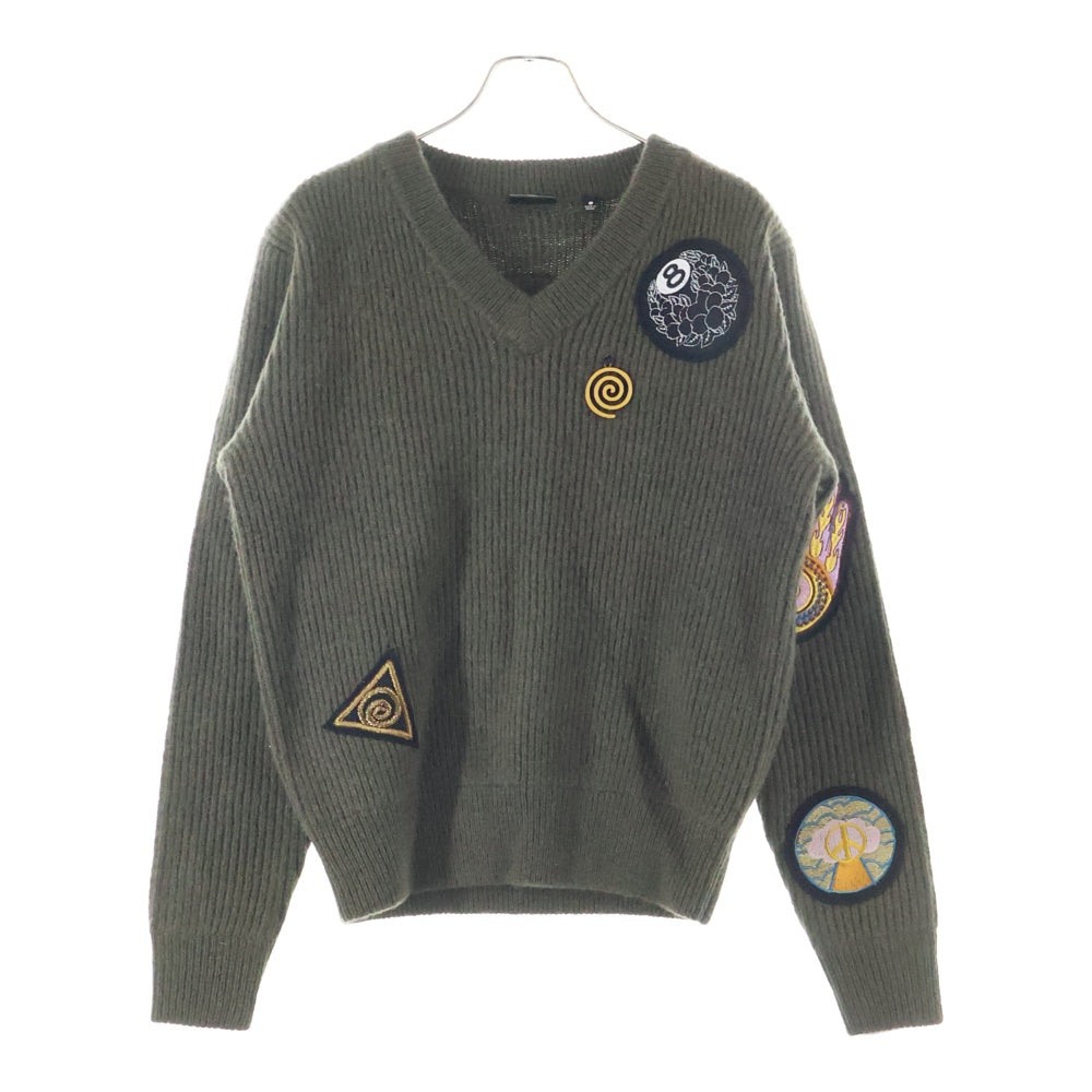 STUSSY(ステューシー) ×Dries Van Noten DVN Badge Sweater ドリスヴァンノッテン Vネックニットセーター ブラウン 317008