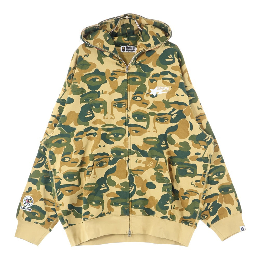 A BATHING APE(アベイシングエイプ) ×KIDSUPER CAMO SHARK FULL ZIP HOODIE キッドスーパー カモフラージュ 迷彩 フルジップアップスウェットパーカー フーディー カーキ 001ZPL231909C
