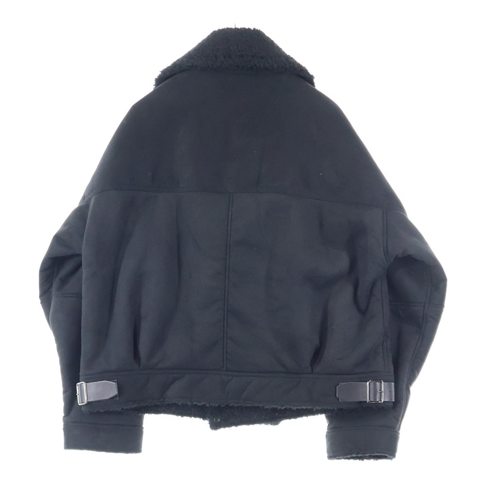 ANCELLM(アンセルム) ヴィーガンレザー ボア ジップジャケット フェイクムートンジャケット ブラック ANC-JK39-A