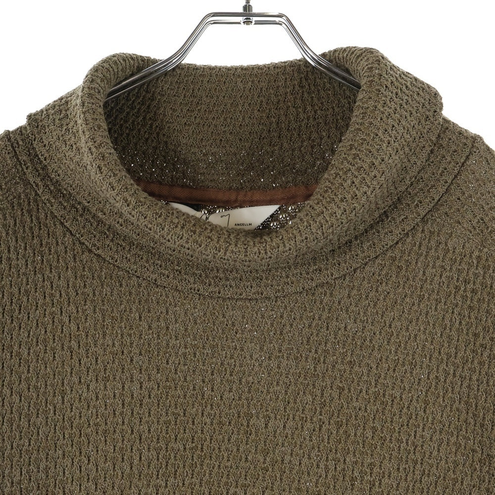 ANCELLM(アンセルム) CHAIN KNIT HI-NECK LS T-SHIRT ハイネック ニットセーター 長袖Tシャツ ブラウン ANC-CT36