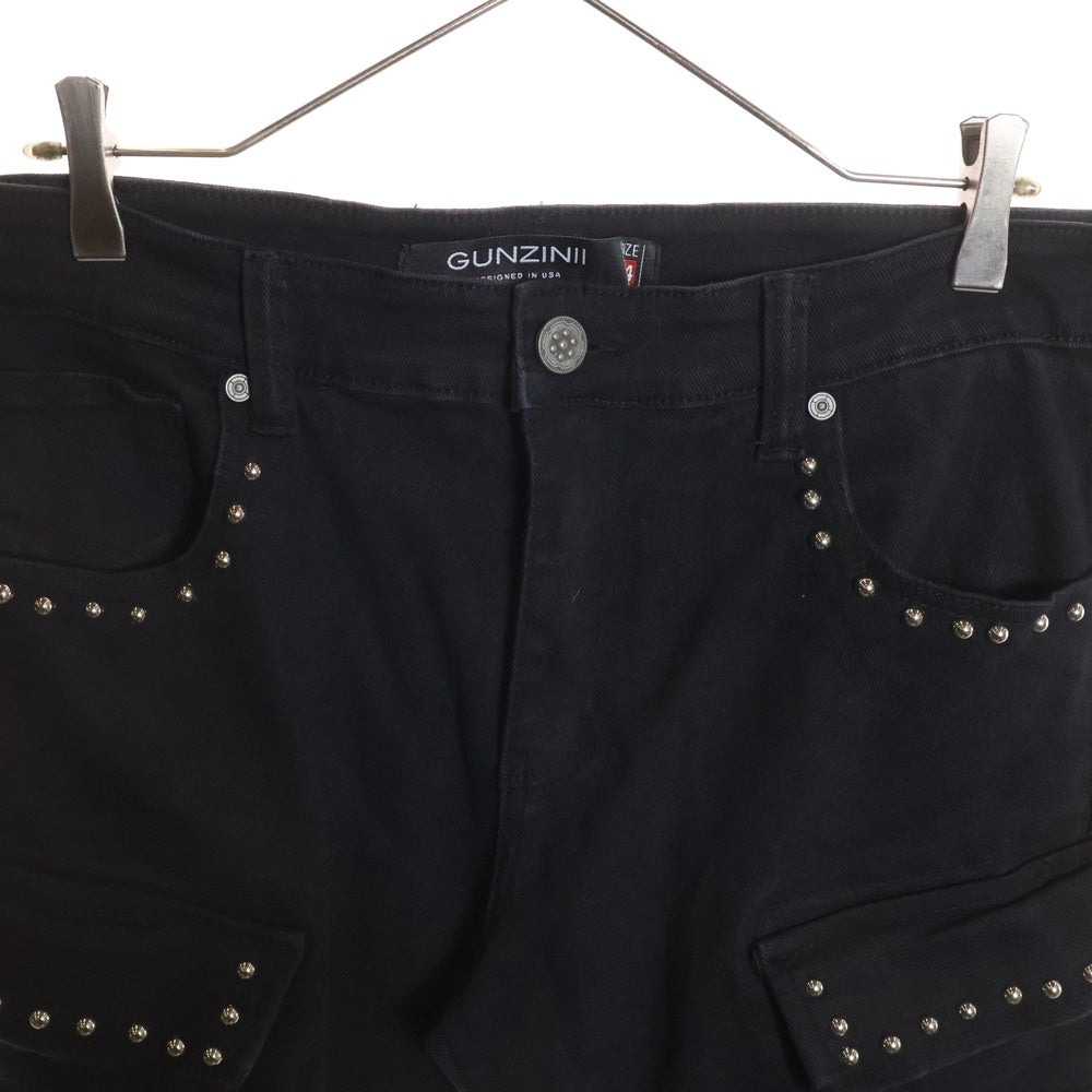 NO BRAND(ノーブランド) GUNZINII ガンジーニ スタッヅ カーゴフレアパンツ ブラック