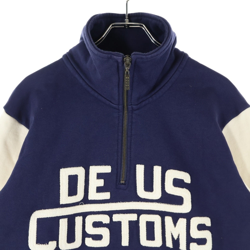 DEUS EX MACHINA(デウスエクスマキナ) Marston Zip Sweater ハーフジップ ハイネックスウェットトレーナー ネイビー DMF98910