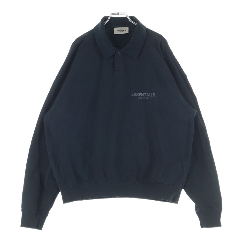 FEAR OF GOD ESSENTIALS(フィアオブゴッド エッセンシャルズ) フロントロゴ コットン 長袖ポロシャツ ブラック