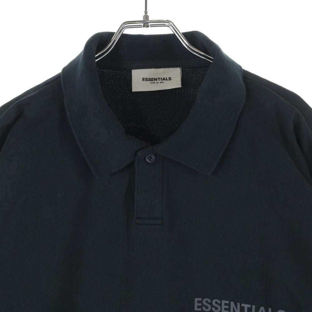 FEAR OF GOD ESSENTIALS(フィアオブゴッド エッセンシャルズ) フロントロゴ コットン 長袖ポロシャツ ブラック