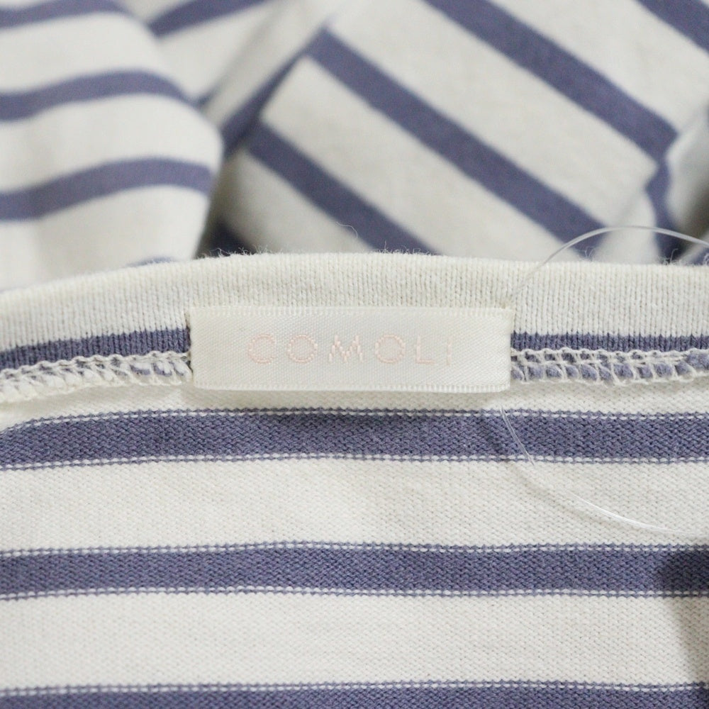 COMOLI(コモリ) 21SS Border Tops コットンボーダー 長袖Tシャツ ホワイト T01-05017