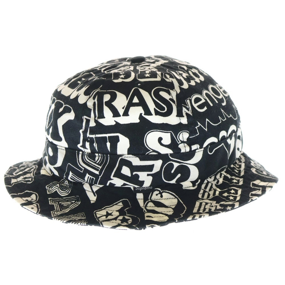 SUPREME(シュプリーム) ×HYSTERIC GLAMOUR Text Bell Hat ヒステリックグラマー バケットハット 帽子 ブラック/ホワイト