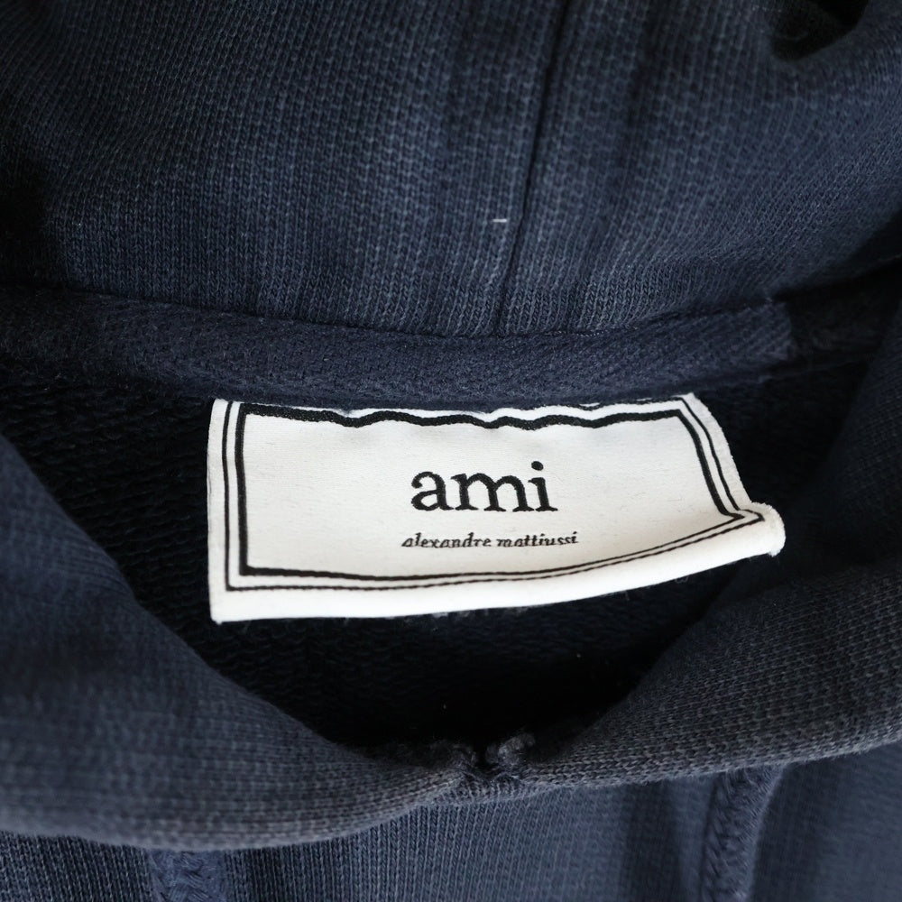 AMI Alexandre Mattiussi(アミアレクサンドルマテュッシ) Hoodie ハートロゴ刺繍 プルオーバースウェットパーカー フーディー ネイビー E18J008.730