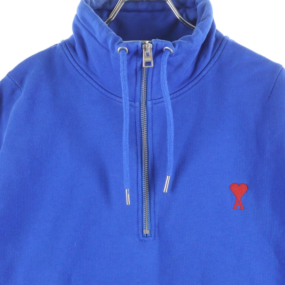 AMI Alexandre Mattiussi(アミアレクサンドルマテュッシ) Ami De Coeur Zipped Sweatshirt ハートロゴ刺繍 ハーフジップ ハイネックスウェットトレーナー ブルー A21HJ009.730