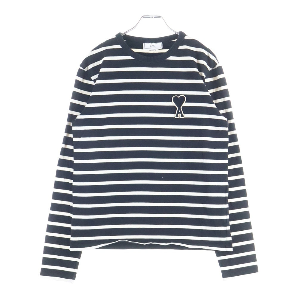 AMI Alexandre Mattiussi(アミアレクサンドルマテュッシ) L/S T-Shirt ハートロゴ刺繍 ボーダー長袖Tシャツ ロンT ブラック SPEH18J104.72