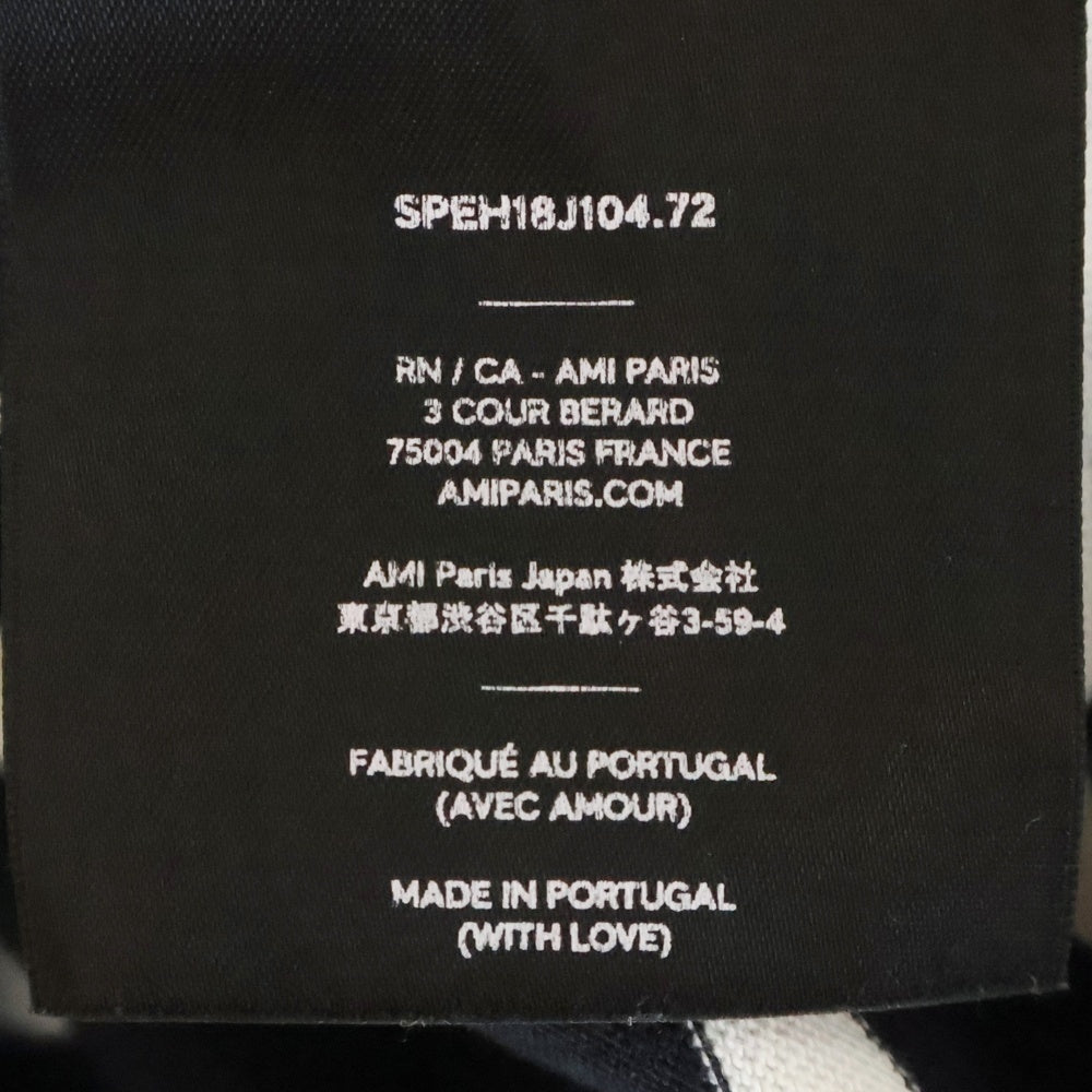 AMI Alexandre Mattiussi(アミアレクサンドルマテュッシ) L/S T-Shirt ハートロゴ刺繍 ボーダー長袖Tシャツ ロンT ブラック SPEH18J104.72