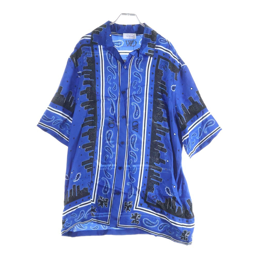 OFF-WHITE(オフホワイト) 24SS Bandana Bowling Shirt バンダナボウリングシャツ 総柄レーヨン半袖シャツ ブルー OMGG013S24FAB0034646