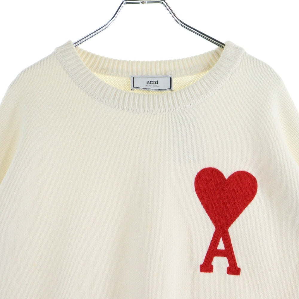 AMI Alexandre Mattiussi(アミアレクサンドルマテュッシ) Knit Sweater ハートロゴ刺繍 クルーネック ニットセーター アイボリー A20HK009.006