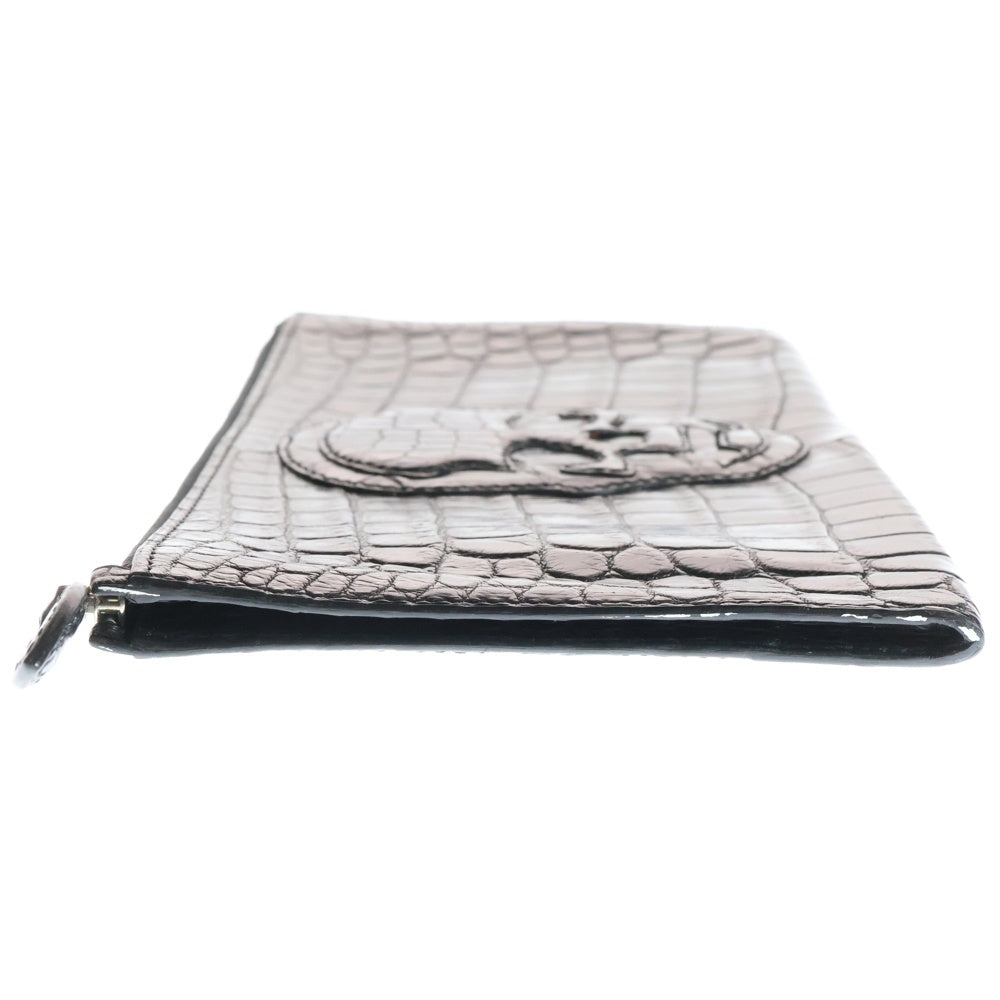 lucien pellat-finet(ルシアンペラフィネ) Crocodile Skull Clutch クロコダイル レザー スカルクラッチバッグ ハンドバッグ セカンドバッグ ブラック