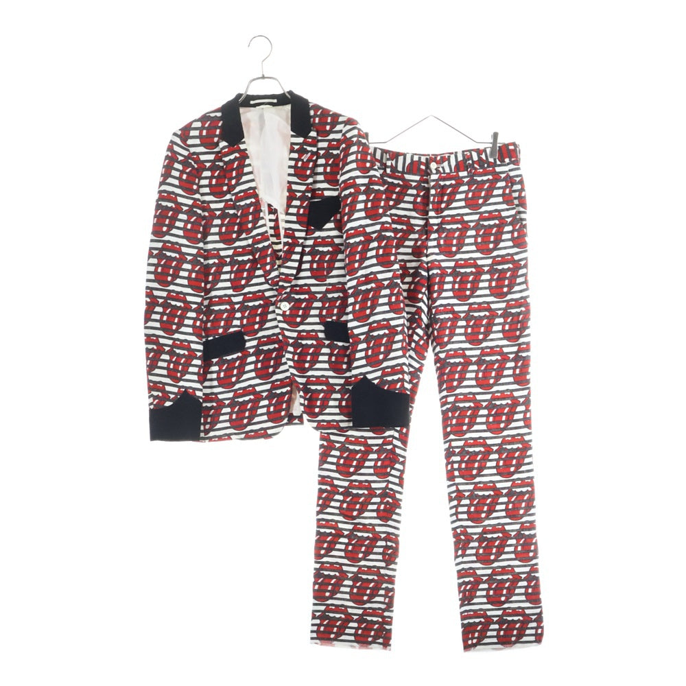 COMME des GARCONS HOMME PLUS(コムデギャルソンオムプリュス) 06SS × ローリングストーンズ 総柄セットアップ テーラードジャケット パンツ レッド PQ-J037/PQ-P029
