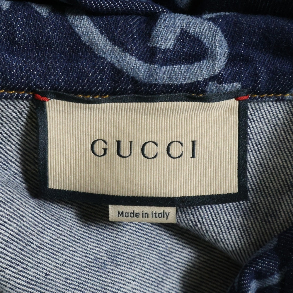 GUCCI(グッチ) Blue Wave Shaped GG Laser Printed Denim Shirt 半袖デニムシャツ インディゴ 782744 XDCWQ