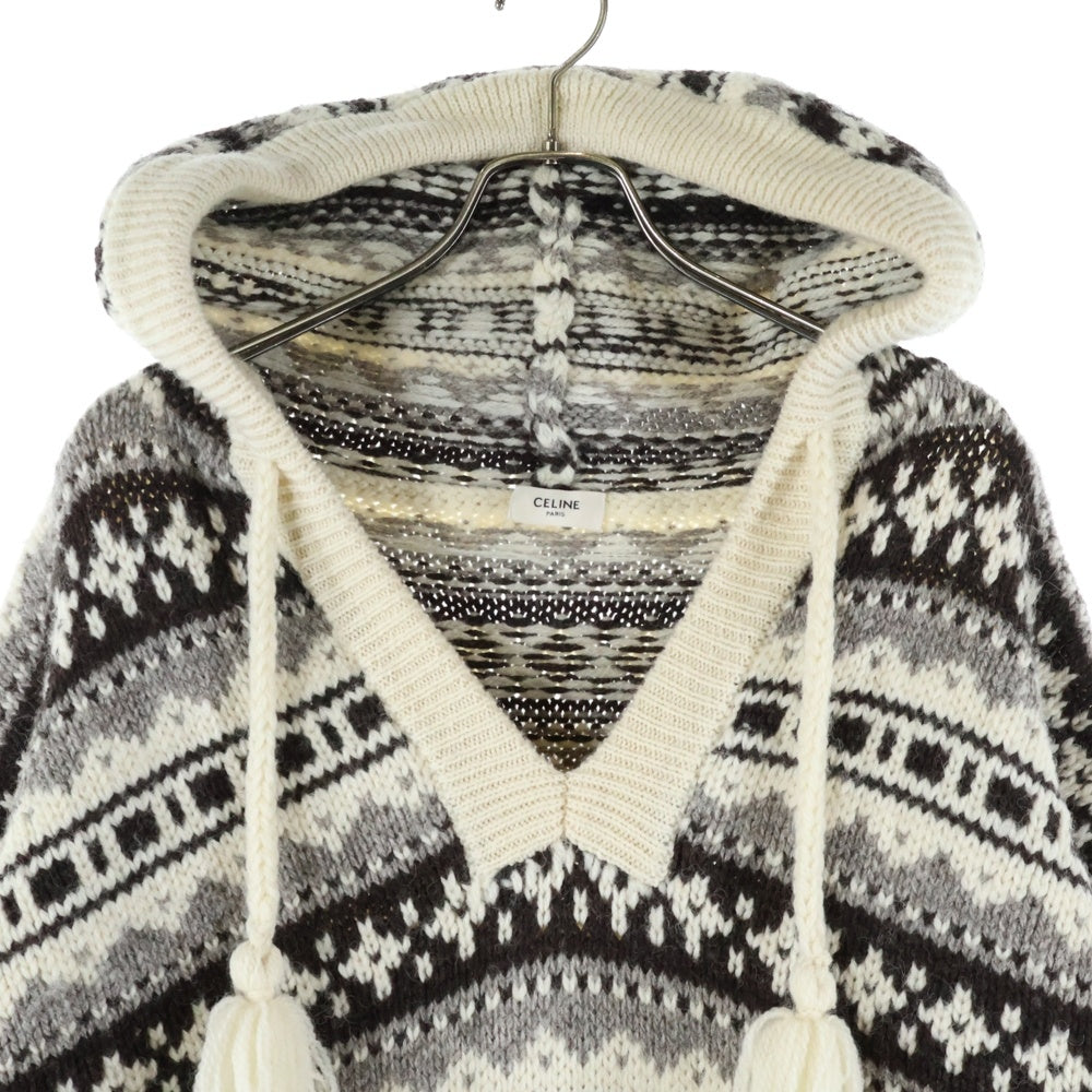CELINE(セリーヌ) 21AW Nordic Knit Hoodie ノルディックニットフーディー プルオーバーパーカー アイボリー 2A80R107O