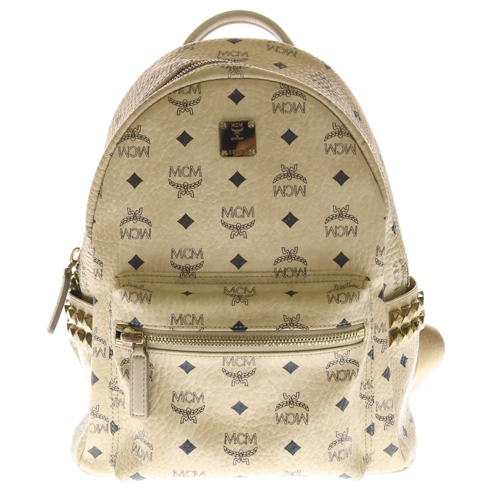MCM(エム シー エム) Stark Side Studs Backpack スタッズ レザーリュックサック バックパック ベージュ レディース